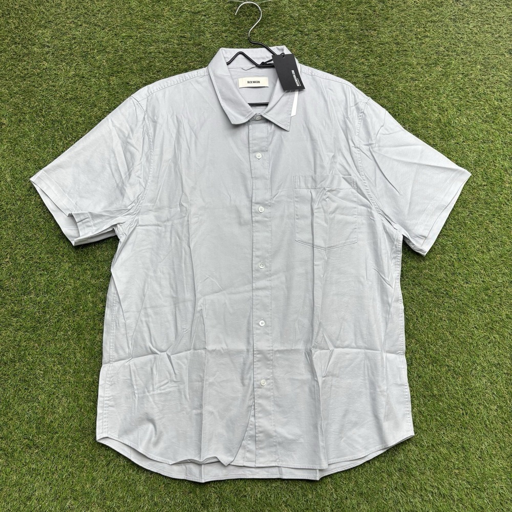 Buck Mason Shirt Mens 2XL Button Mist Draped Twill Short Sleeve One Pocket NEW